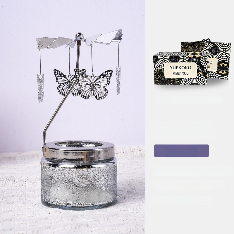 Forgó lámpás gyertyatartó, hengeralakú, illatos szójagyertya, kézműves