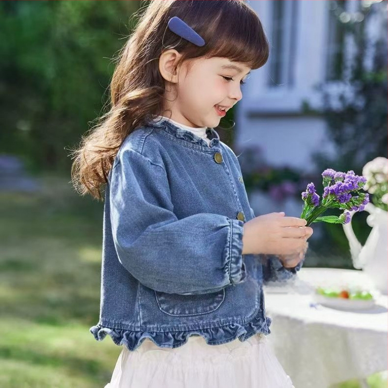 Παιδικό τζιν πάλτο για κορίτσια – Casual παλτό άνοιξη-φθινοπωρο, μονόμπροστο κλείσιμο, στυλ καουμπόι, για κορίτσια άνω των 8 ετών