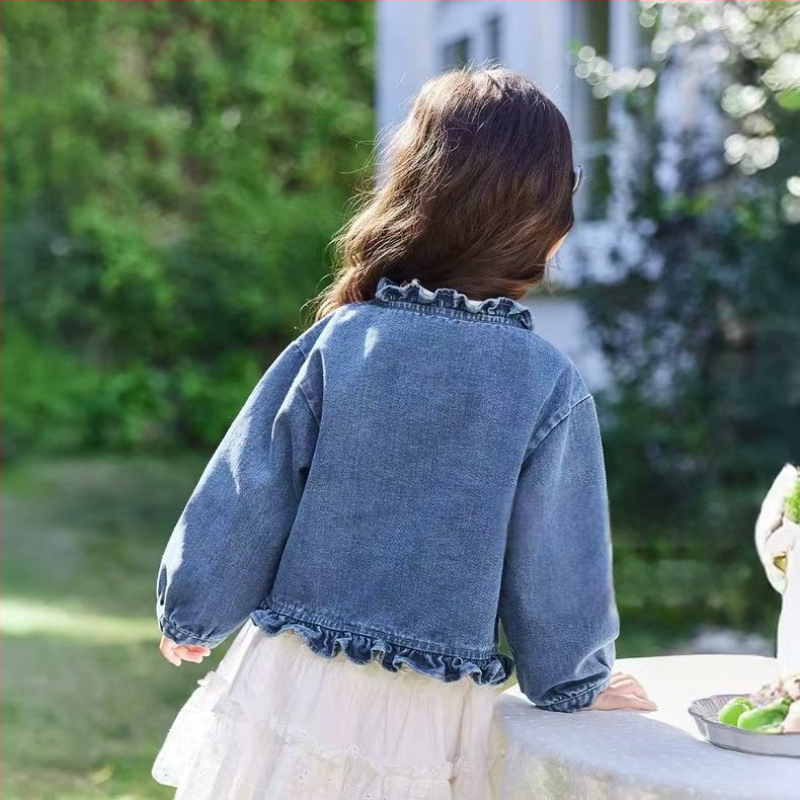 Παιδικό τζιν πάλτο για κορίτσια – Casual παλτό άνοιξη-φθινοπωρο, μονόμπροστο κλείσιμο, στυλ καουμπόι, για κορίτσια άνω των 8 ετών