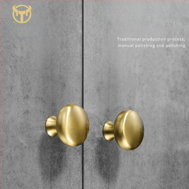 Mâner din cupru pentru uși și sertare, rotund, cu o singură gaură, formă semicirculară, model 8860, finisaj cu fir, stil modern minimalist