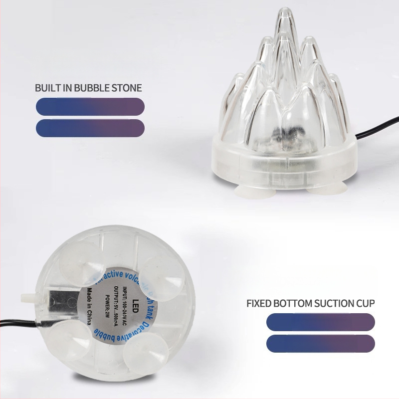 Akvaris buboréklámpa vulkáni tájjal, oxigénpumpa, pagoda lámpa, vízálló