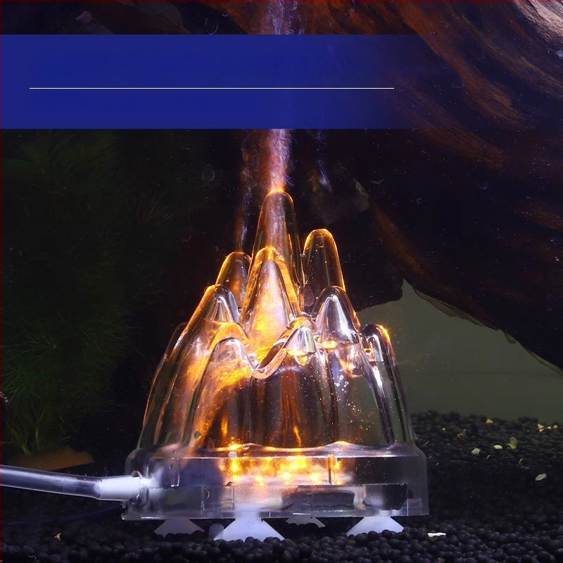 Akvaris buboréklámpa vulkáni tájjal, oxigénpumpa, pagoda lámpa, vízálló