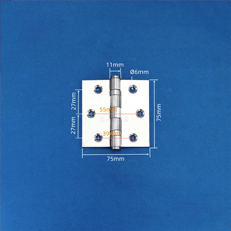 Szekrényajtó zsanér, rozsdamentes acélból, csiszolt felület, lapos nyitású modell, modern minimalista dizájn
