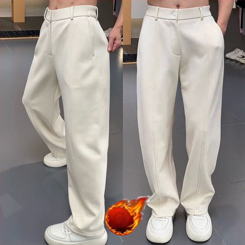 Мъжки прави спортни панталони от велюр Cupro влакна, удебелена материя, микроеластичност, талия средна височина, прав силует (Пролет 2025)