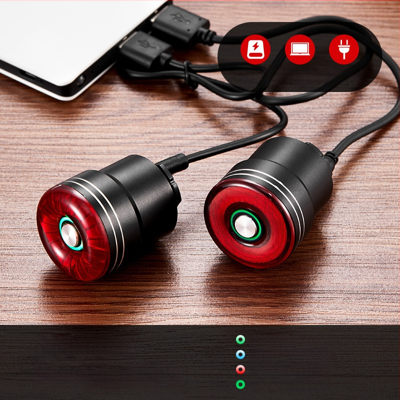 Lumina spate pentru bicicletă Silver cu încărcare Type-C și senzor inteligent de frână pentru biciclete de munte și de drum.