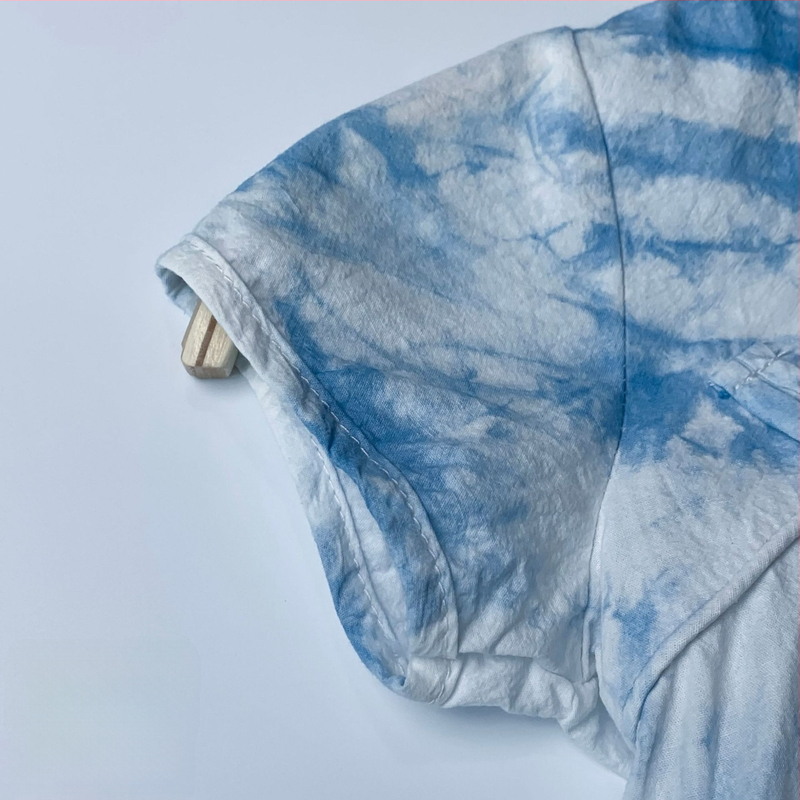 Indigo tie-dye pamučna haljina za djevojčice, kratkih rukava, A-kroj