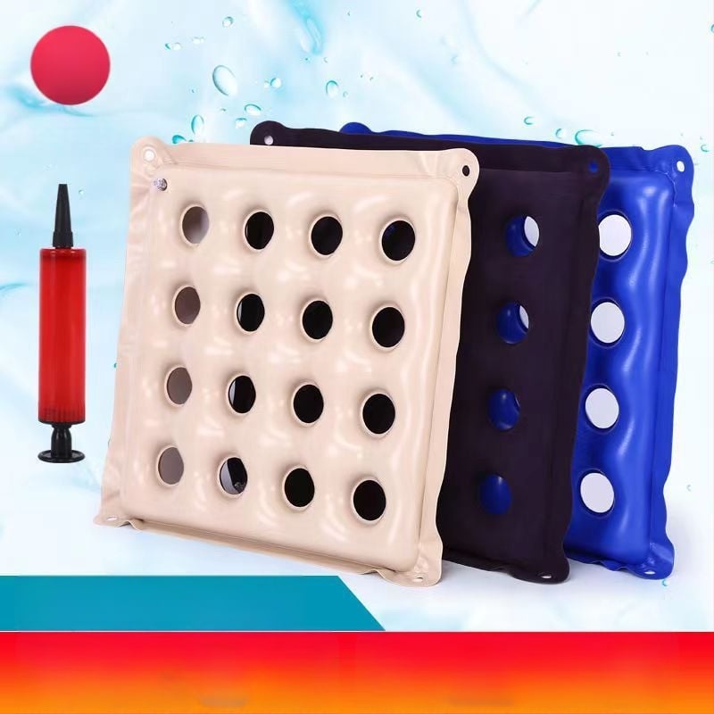 Надуваема седалка за инвалидна количка с опора за хип-зона, близко квадратна форма, 6+ масажни глави с въздушно налягане, едностепенно управление, PU кожа.