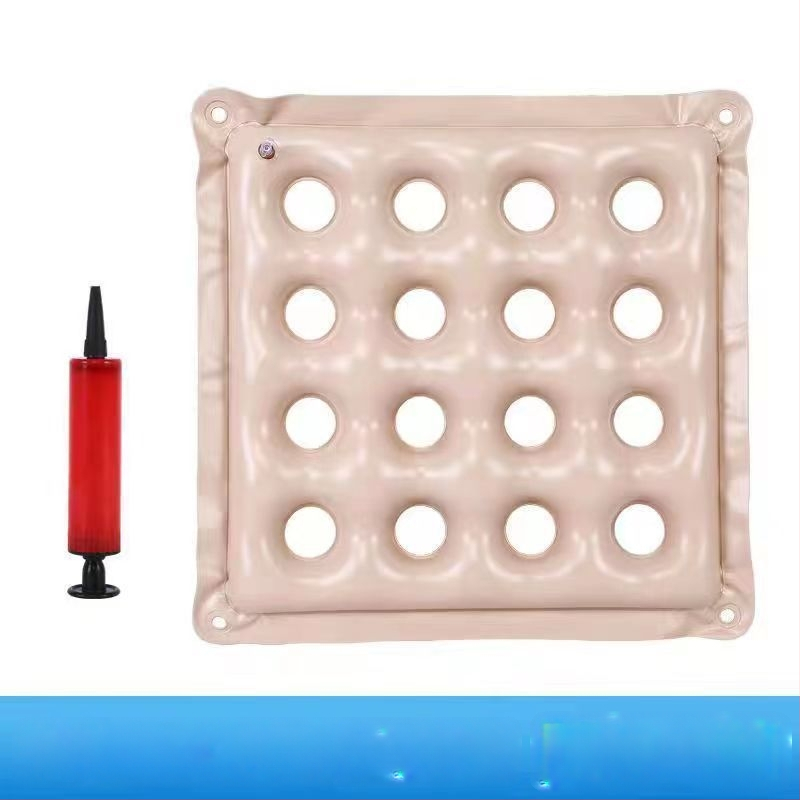 Надуваема седалка за инвалидна количка с опора за хип-зона, близко квадратна форма, 6+ масажни глави с въздушно налягане, едностепенно управление, PU кожа.