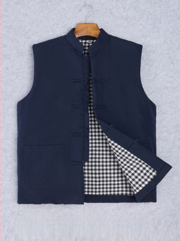 Ανδρικό γιλέκο από βαμβάκι, κινεζικό στυλ, χαλαρή γραμμή, βαμβακερό ύφασμα και επένδυση, τσέπες με τρισδιάστατα patch, καθημερινό χειμερινό ένδυμα, Χειμώνας 2024