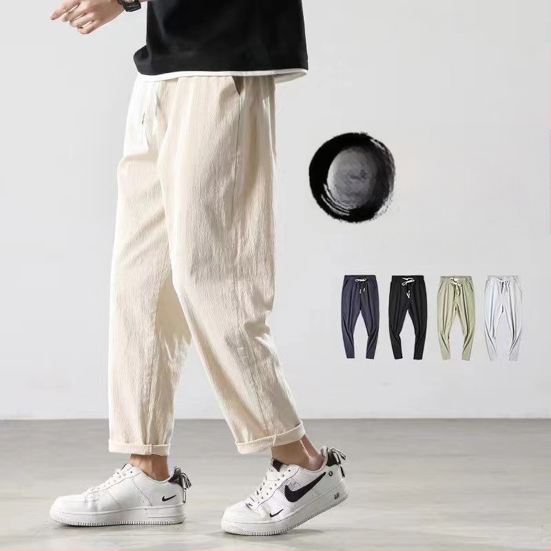 Ανδρικά λινά παντελόνια, χαλαρή γραμμή, λεπτό ύφασμα βαμβάκι-μπαμπού, ίσιο παντελόνι, κορεατικό στυλ