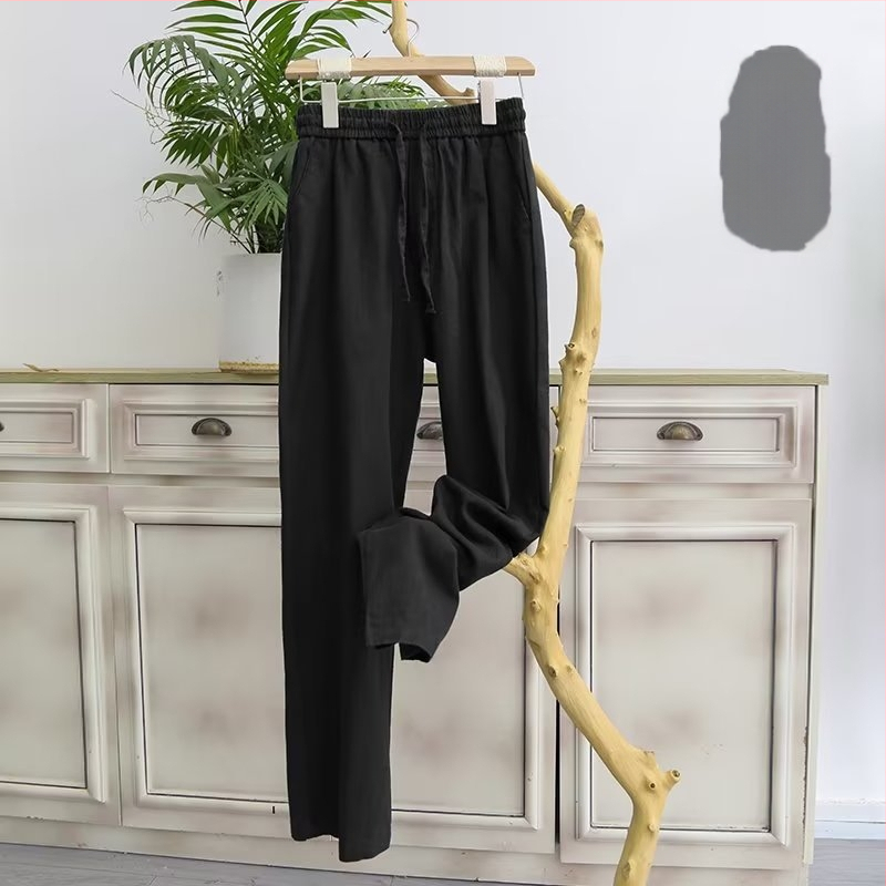 Ανδρικά λινά παντελόνια, χαλαρή γραμμή, λεπτό ύφασμα βαμβάκι-μπαμπού, ίσιο παντελόνι, κορεατικό στυλ