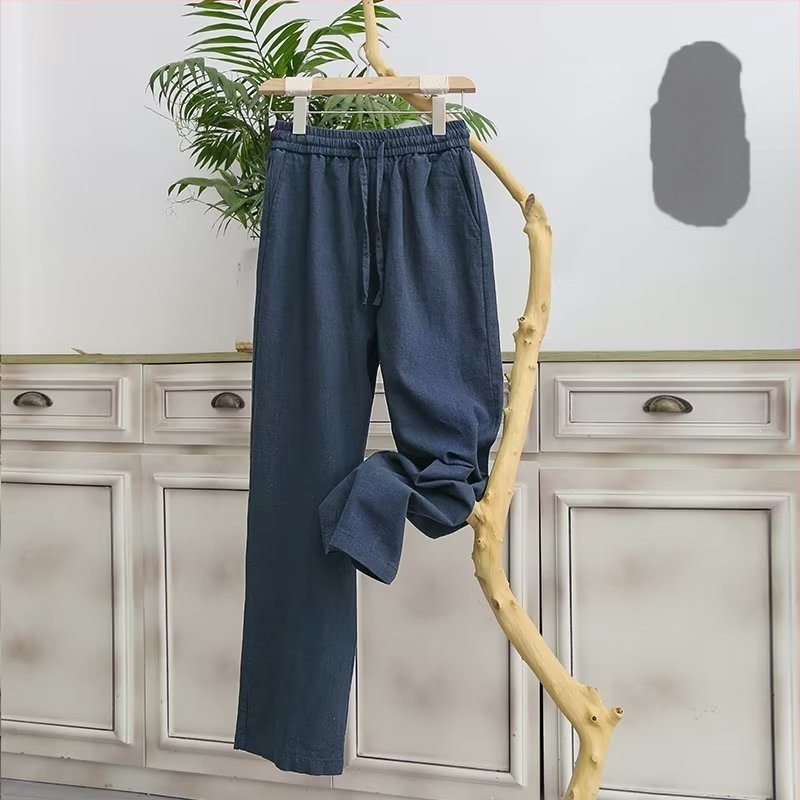 Ανδρικά λινά παντελόνια, χαλαρή γραμμή, λεπτό ύφασμα βαμβάκι-μπαμπού, ίσιο παντελόνι, κορεατικό στυλ