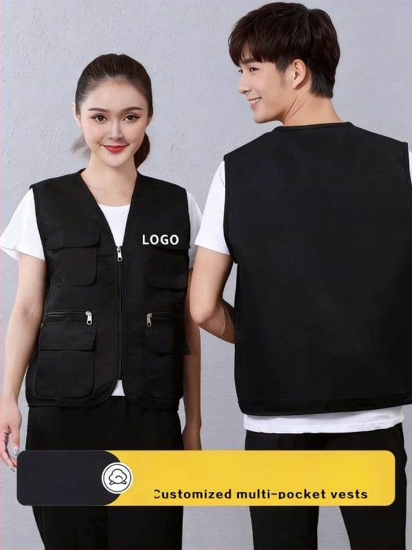 Εργατικό γιλέκο με πολλά τσεπιά, φερμουάρ, χωρίς κουκούλα, 100% πολυεστέρας, ίσιο κόψιμο