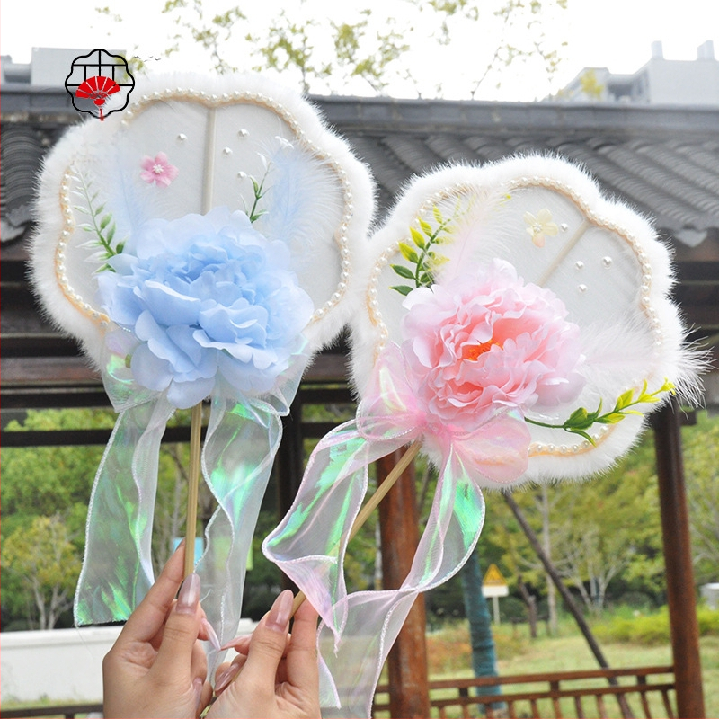 Evantai de mână, stil chinezesc, lucrat manual, ramă din plastic