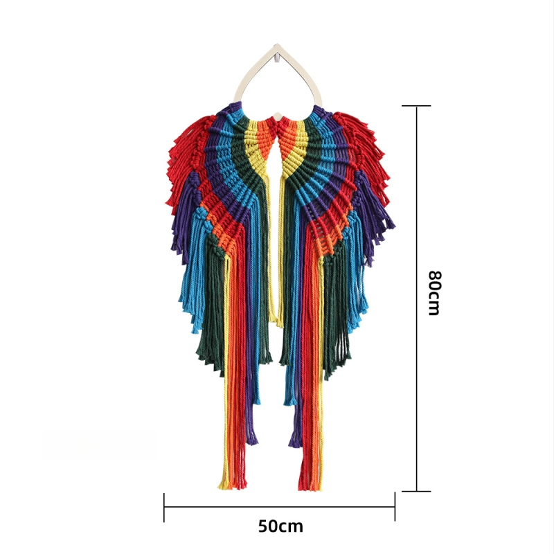 Νορδικού στυλ, χειροποίητος υφαντός γοβλέν από βαμβάκι για τον τοίχο με φτερά αγγέλου, ορθογώνιο σχήμα, μονόχρωμο μοτίο