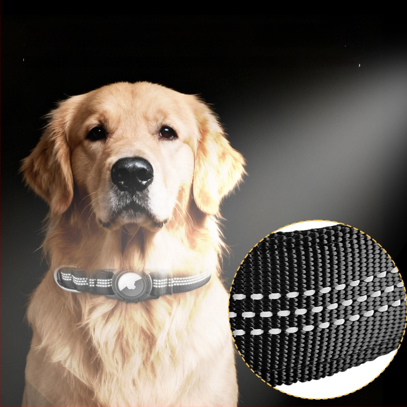 Airtag védőfedéllel és lokátorral ellátott háziállat-nyakörv, fényvisszaverő csíkokkal, vízálló, univerzális méretben illeszkedik