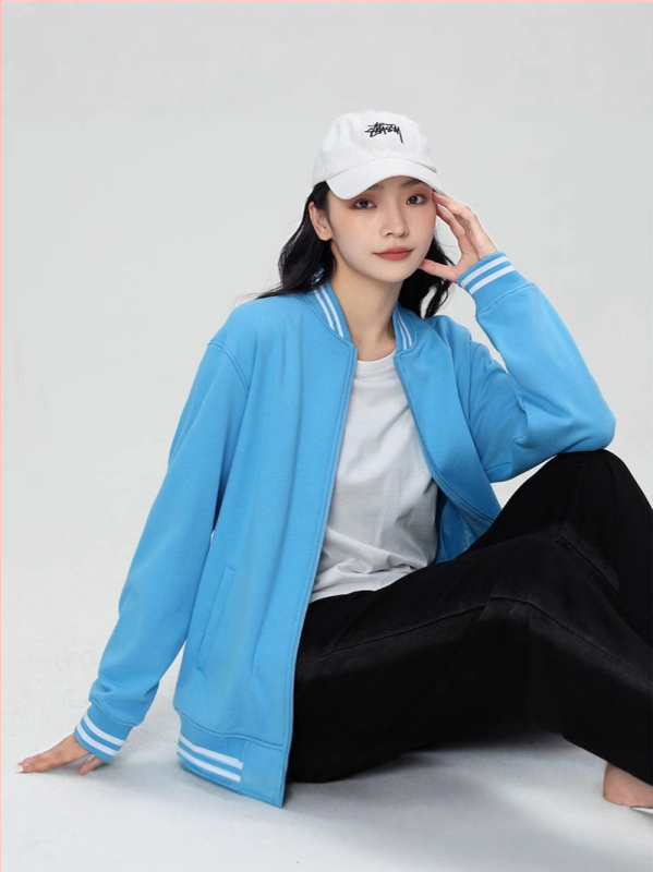 Cipzáras baseball kabát csíkokkal, japán retro stílus, laza szabású, pamut velúr 400 g