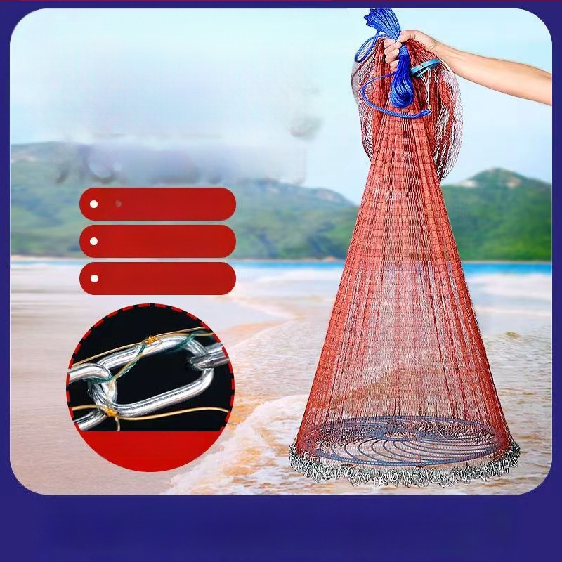 Plasă de pescuit manuală, stil Frisbee, plasă aruncată tip lanț, polietilenă-nailon