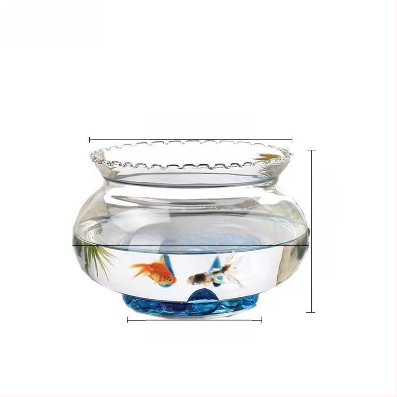 Üvegből készült kerek asztali akvárium aranyhalaknak hidroponikus növény-díszítéssel (Anyag: Üveg; Forma: Kör; Elhelyezés: Asztali; Funkció: Hidroponikus növény-díszítés)