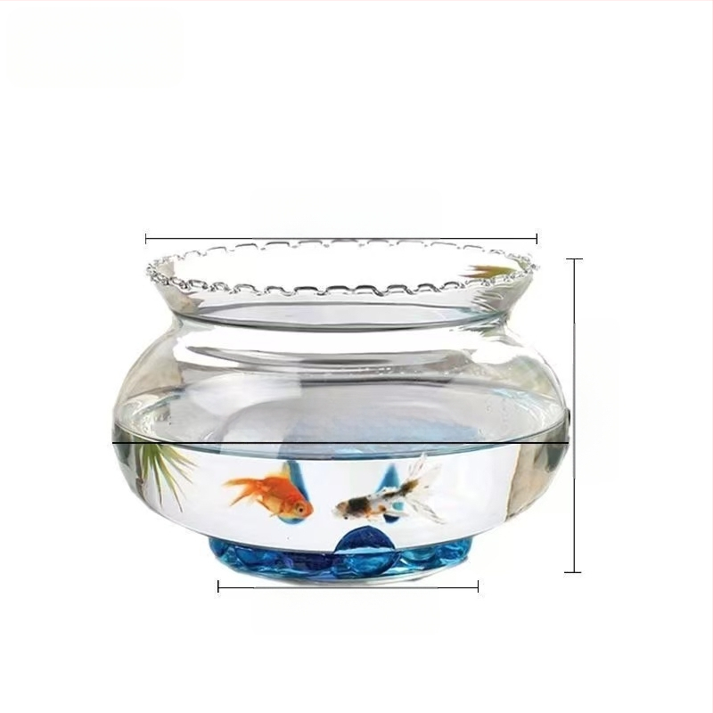 Üvegből készült kerek asztali akvárium aranyhalaknak hidroponikus növény-díszítéssel (Anyag: Üveg; Forma: Kör; Elhelyezés: Asztali; Funkció: Hidroponikus növény-díszítés)