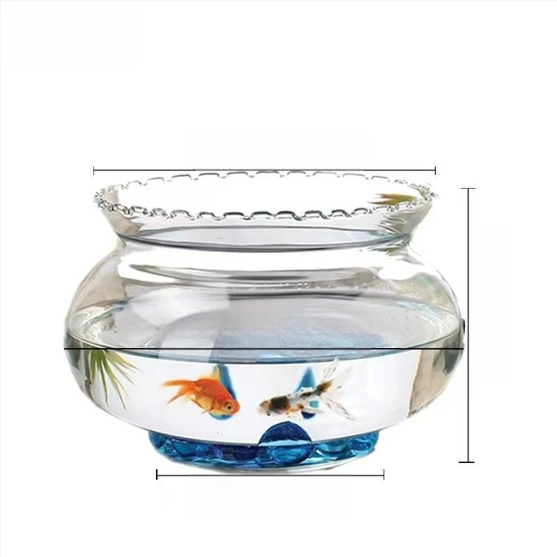 Üvegből készült kerek asztali akvárium aranyhalaknak hidroponikus növény-díszítéssel (Anyag: Üveg; Forma: Kör; Elhelyezés: Asztali; Funkció: Hidroponikus növény-díszítés)