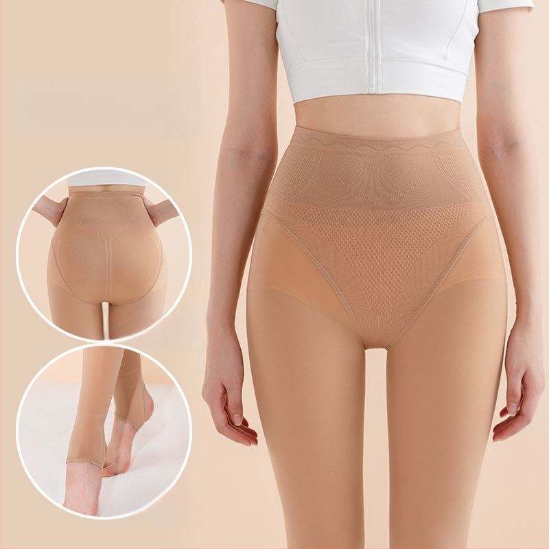 Jiaochan 630 Visoki struk, kontrola trbuha, Plus veličina, podizanje stražnjice, crne sjajne tajice, tanke, proljeće-jesen, 100g, osjet golih nogu