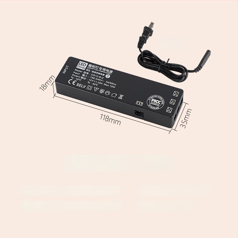 LED szekrény világítás kapcsoló táp, 12V/24V, DuPont csatlakozó, IP20, CE, 99% hatékonyság