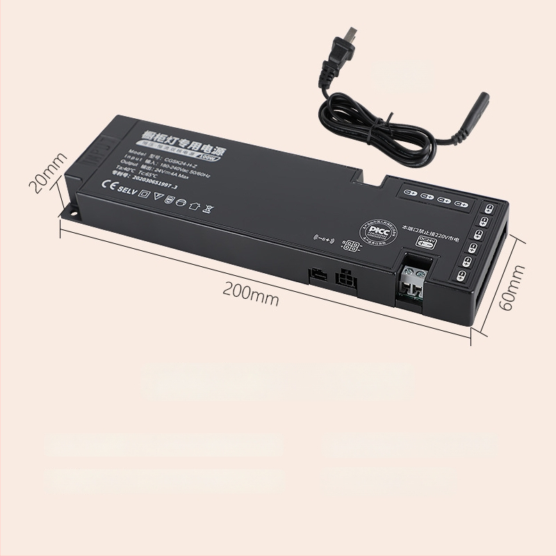 LED szekrény világítás kapcsoló táp, 12V/24V, DuPont csatlakozó, IP20, CE, 99% hatékonyság