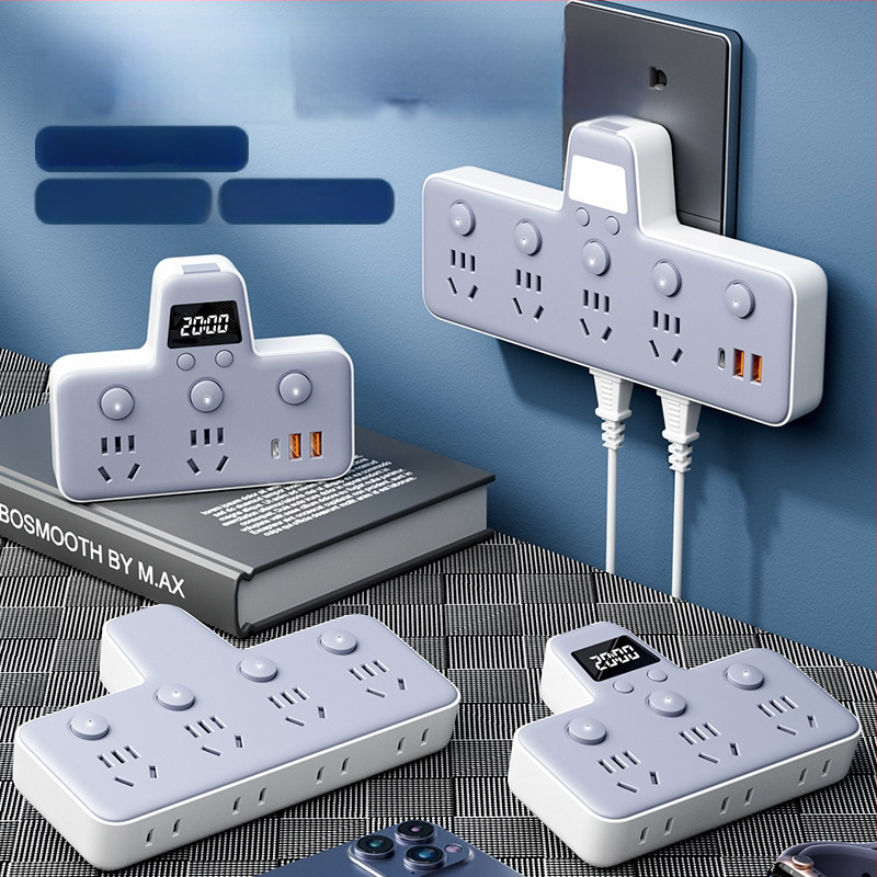 Πολυπρίζο με θύρες USB, νυχτερινό φως, ανεξάρτητος διακόπτης με οθόνη χρόνου, 10A, 220–250V