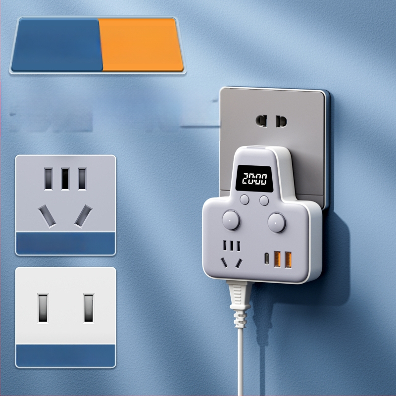 Πολυπρίζο με θύρες USB, νυχτερινό φως, ανεξάρτητος διακόπτης με οθόνη χρόνου, 10A, 220–250V