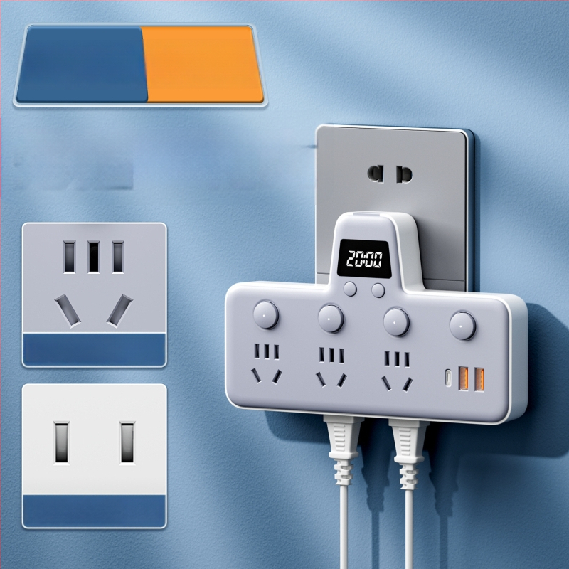 Πολυπρίζο με θύρες USB, νυχτερινό φως, ανεξάρτητος διακόπτης με οθόνη χρόνου, 10A, 220–250V