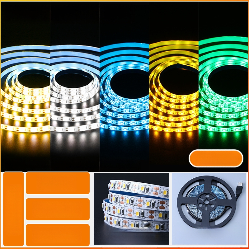 Öntapadós hátoldallal rendelkező monokróm LED-sáv, USB 5V-ellátás, 60 LED (2835), 5W, dimmer nélkül, TV háttérvilágítás