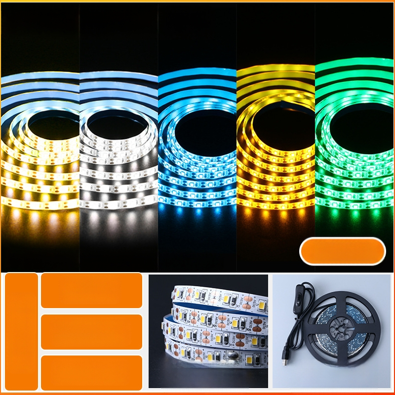 Öntapadós hátoldallal rendelkező monokróm LED-sáv, USB 5V-ellátás, 60 LED (2835), 5W, dimmer nélkül, TV háttérvilágítás