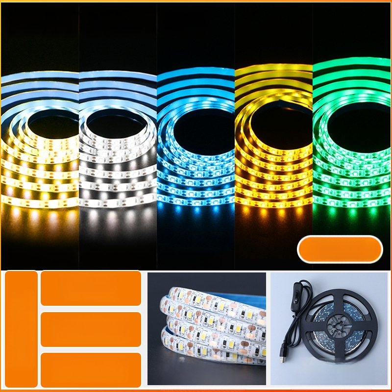 Öntapadós hátoldallal rendelkező monokróm LED-sáv, USB 5V-ellátás, 60 LED (2835), 5W, dimmer nélkül, TV háttérvilágítás