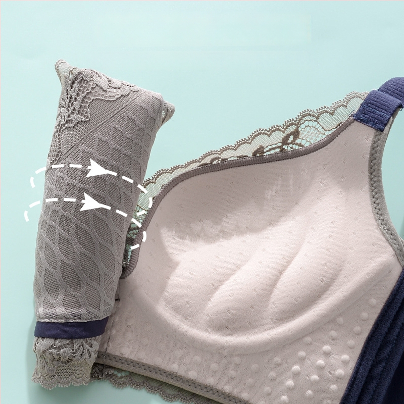 Δαντελένιο ασύρματο σουτιέν με чашка 3/4, μορφοποιημένες κάψες πάνω λεπτές και κάτω παχιές, σταθερές διπλές τιράντες, πίσω κούμπωμα τεσσάρων σειρών