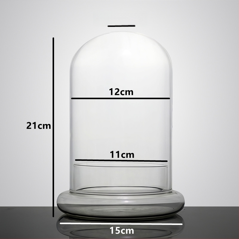Capac de sticlă cu bază pentru flori veșnice – micro peisaj cu mușchi și plante, sticlă turnată, stil nou chinezesc, cod produs 514555