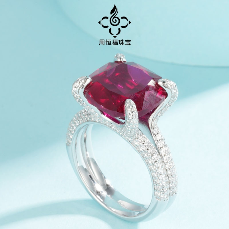 Inel din argint S925, rubin și montură cu pietre, stil lux lejer pentru femei