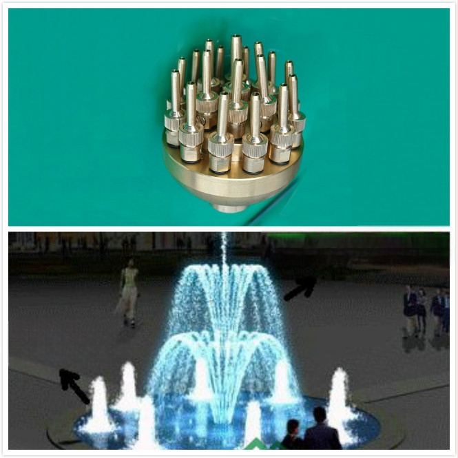 Ορειχάλκινο ρυθμιζόμενο ακροφύσιο με τριών επιπέδων μοτίβο λουλουδιού και στήλη για υδάτινα τοπία (εσωτερική σύνδεση με βίδα, 20°C, πίεση 5 kg, νερό)