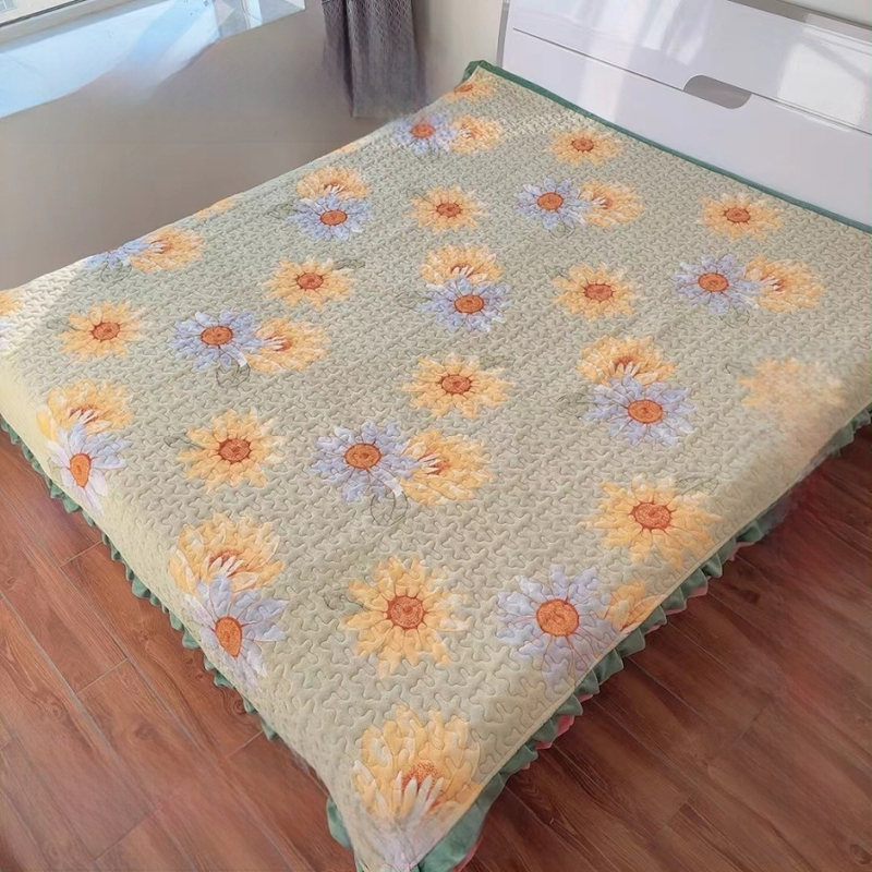 Prekrivač za krevet od mliječnog velura s čipkom, dvostrani, šivan, trodjelni set zimi