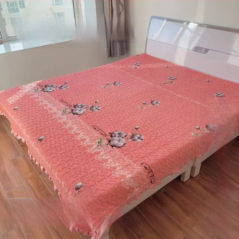 Prekrivač za krevet od mliječnog velura s čipkom, dvostrani, šivan, trodjelni set zimi