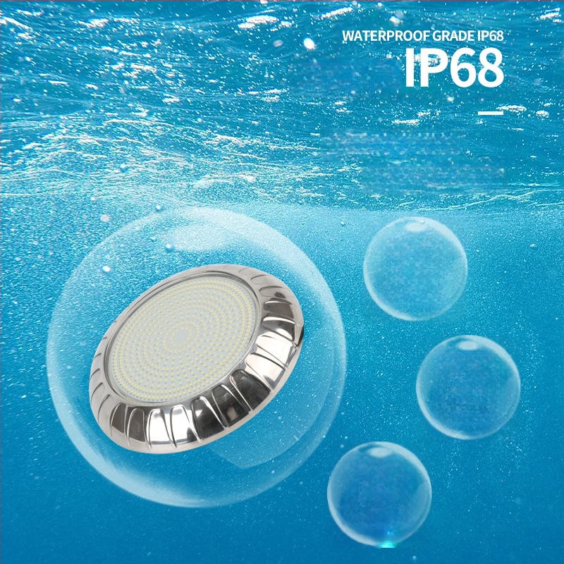 LED подводна светлина за стенен монтаж за басейн, IP68, 12V AC вход, размери 220×35 мм, корпус: неръждаема стомана + PC