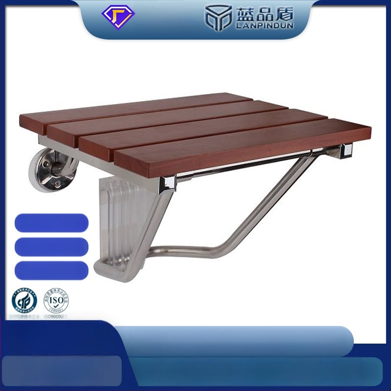 Blue Shield сгъваем безпрепятствен стол за баня с дървена и неръждаема стомана конструкция; антисептично дърво; подходящ за баня, дом, болница, дом за грижи и хотел