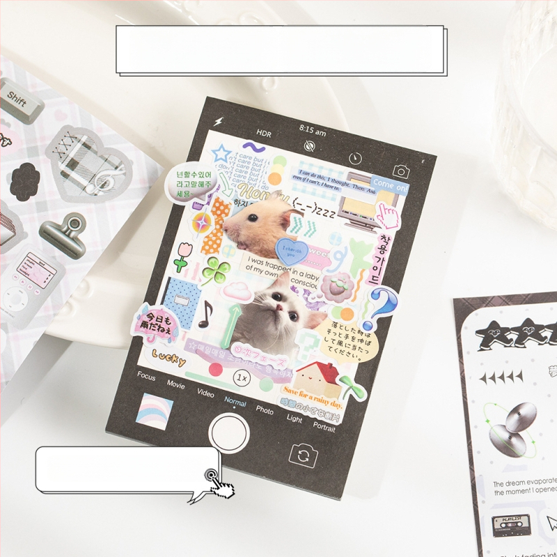 Книга със стикери за DIY декорации – филмови изрязани мотиви, INS стил и английски мотиви за планер и телефон (Марка: Yuyan; Материал: хартия; Занаят: стикери, печат, чисто ръчна изработка; Номер на продукта: Yuyan--Healing Handwritten Cut Film Sticker Boo