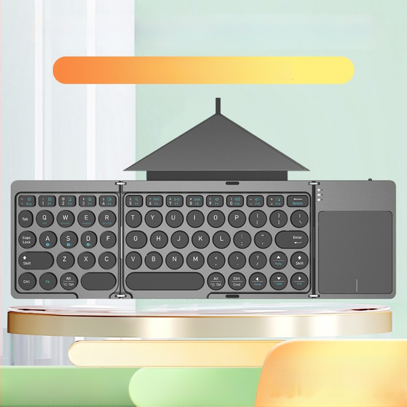 Tastatură Bluetooth cu husă din piele PU, design pliabil în trei părți, control prin atingere, ABS, până la 87 de taste