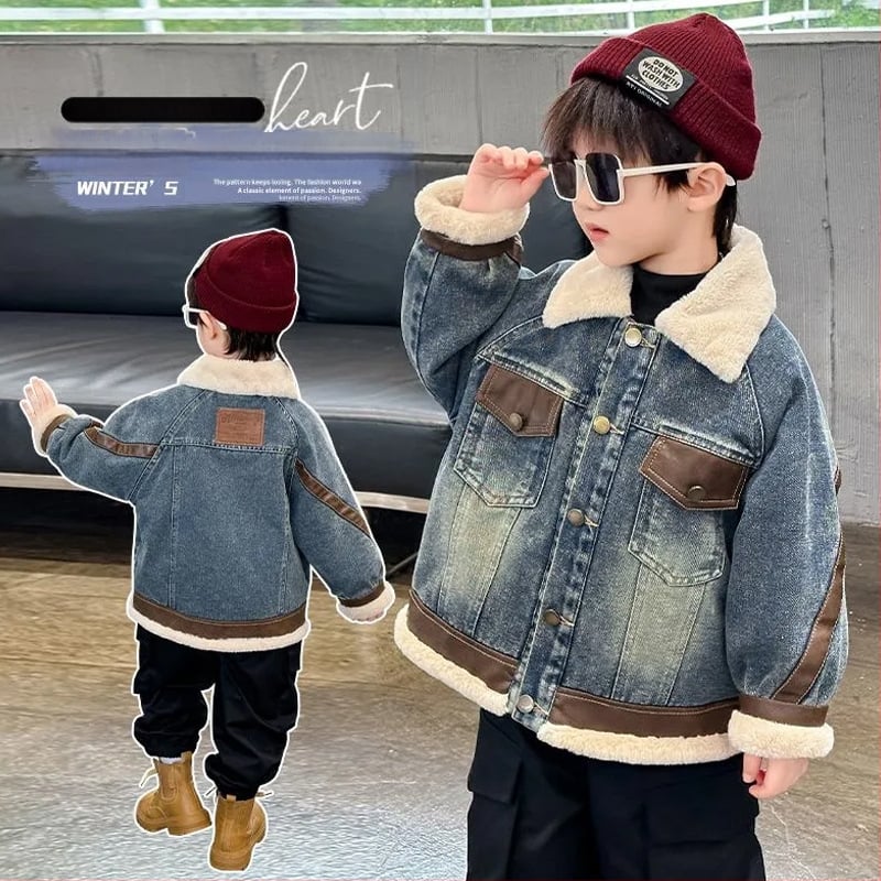 Παιδικό μπουφάν από πολυεστέρα με επένδυση φλίς, μακριά μανίκια, μεσαίο μήκος