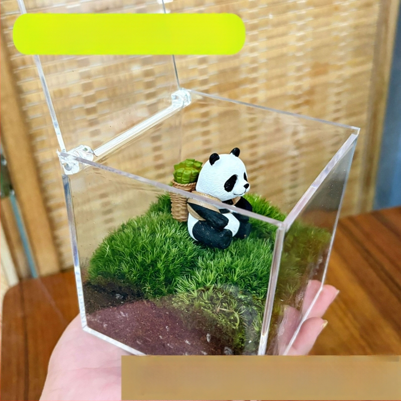 Peisaj mic cu mușchi în sticluță pentru birou – lucrat manual, din plastic, personalizare disponibilă cu imprimare a logo-ului, potrivit ca cadou de afaceri