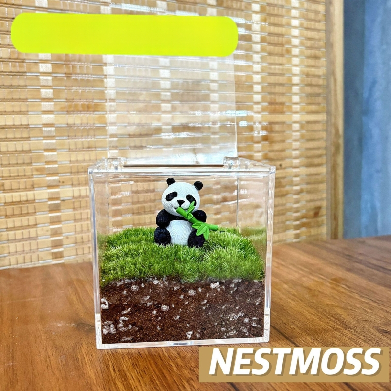 Peisaj mic cu mușchi în sticluță pentru birou – lucrat manual, din plastic, personalizare disponibilă cu imprimare a logo-ului, potrivit ca cadou de afaceri