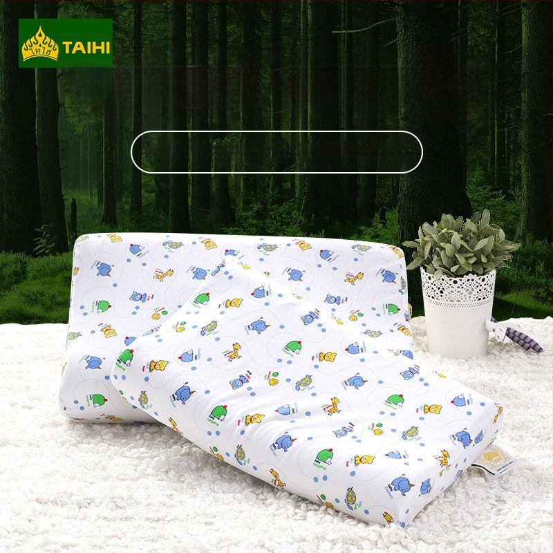 Детска латексова възглавница — правоъгълна форма, естествен латекс, съдържание латекс 90%+, калъф от чист памук, подходяща за деца и бебета