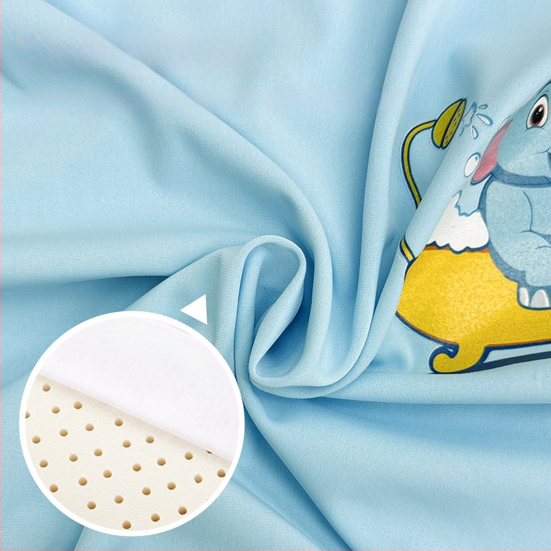 Детска латексова възглавница — правоъгълна форма, естествен латекс, съдържание латекс 90%+, калъф от чист памук, подходяща за деца и бебета