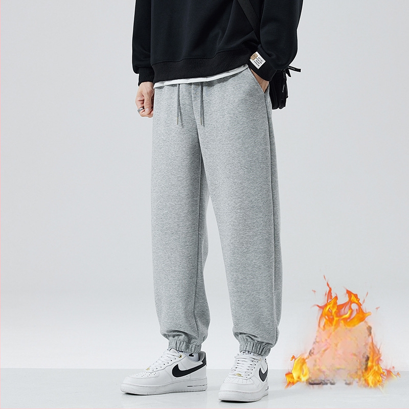 Мъжки спортни панталони с поларена подплата, удебелени, с връзка за пристягане, свободна кройка, 63% памук / 37% полиестер